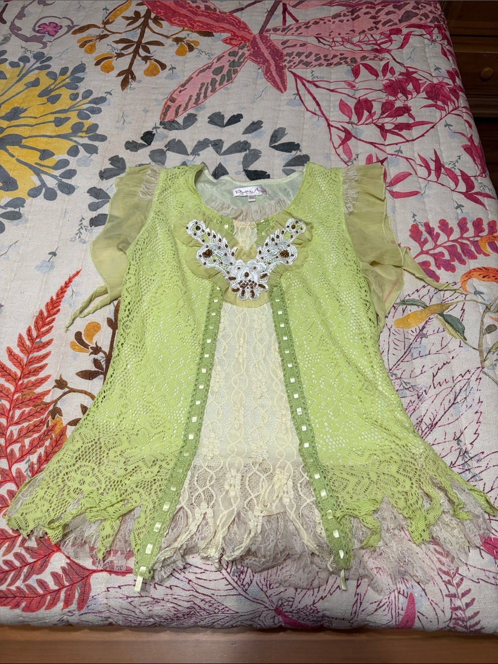Pretty Angel Lime Green Lace Overlay Top with Embellished Neckline